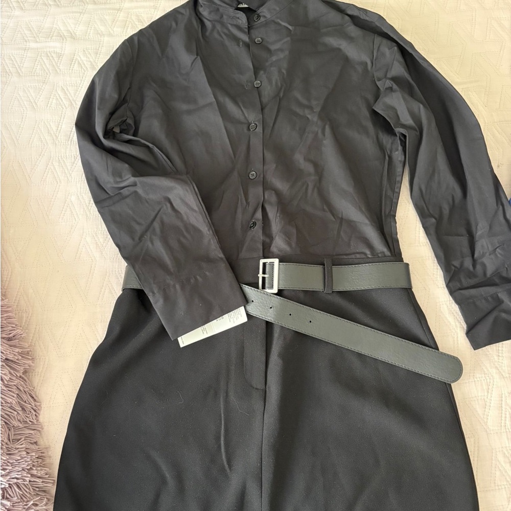 Zara Long Sleeve Black Dress with Belt